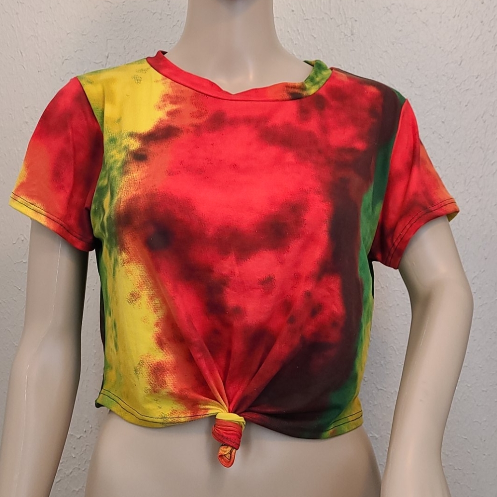 NWT tie dye & tie front, crop tee shirt top XL